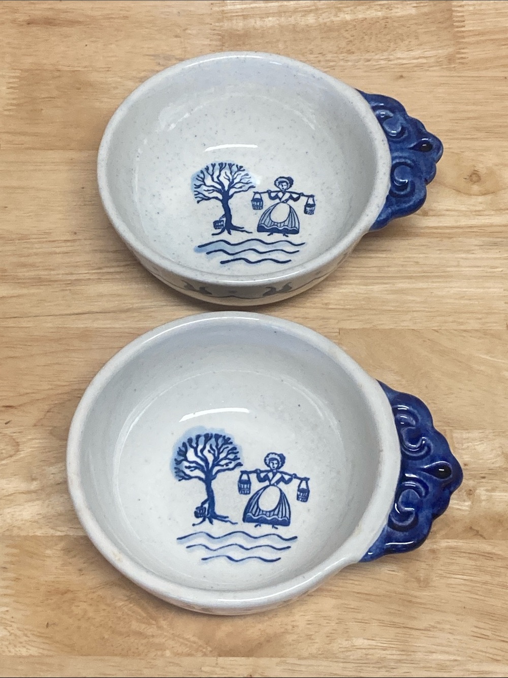 Metlox Poppytrail Homestead Provincial Blue Soup Bowls with Tab Handles Set of 2